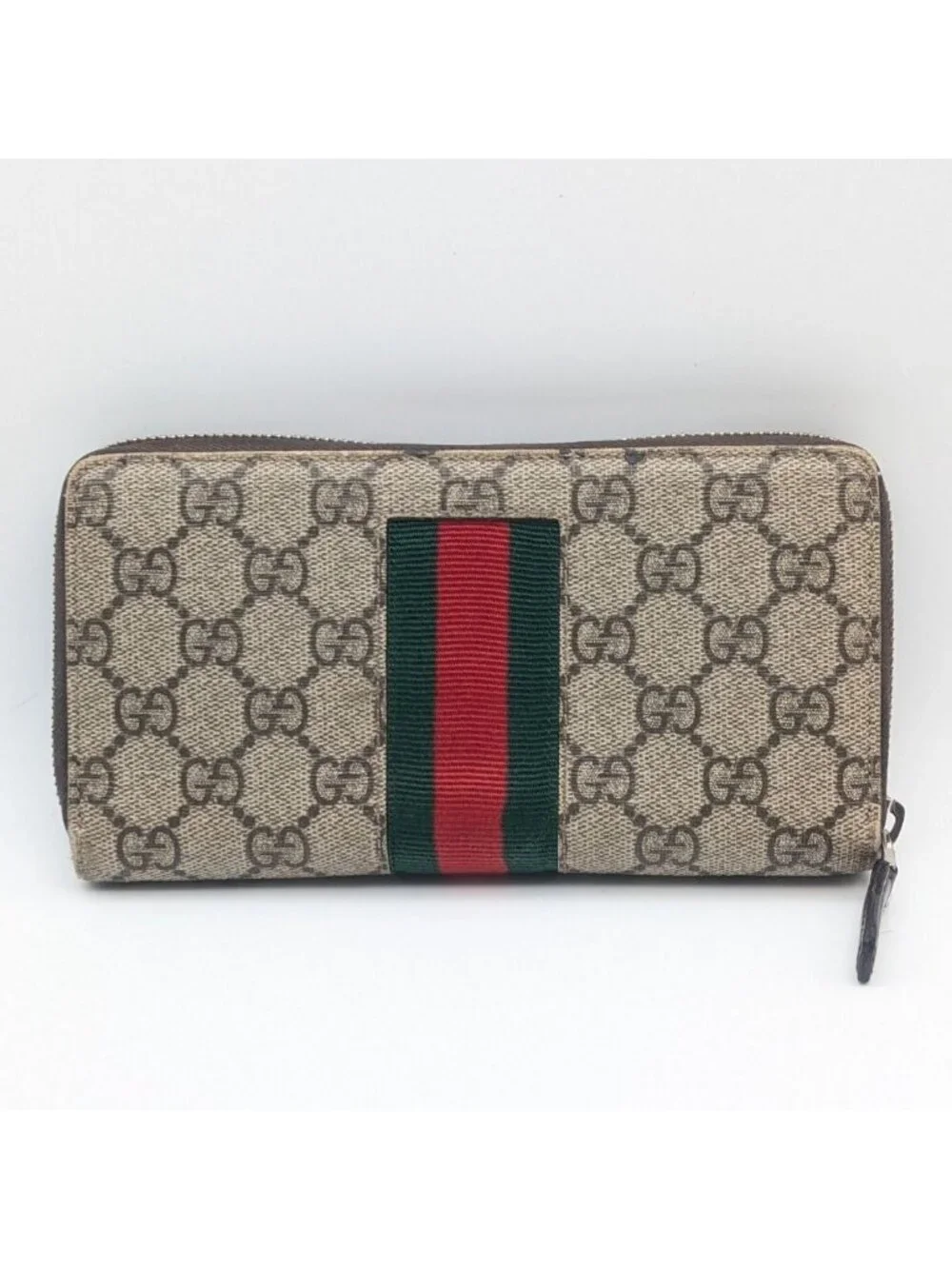 Gucci GG Supreme Sherry Line Bee Zip Around Wallet